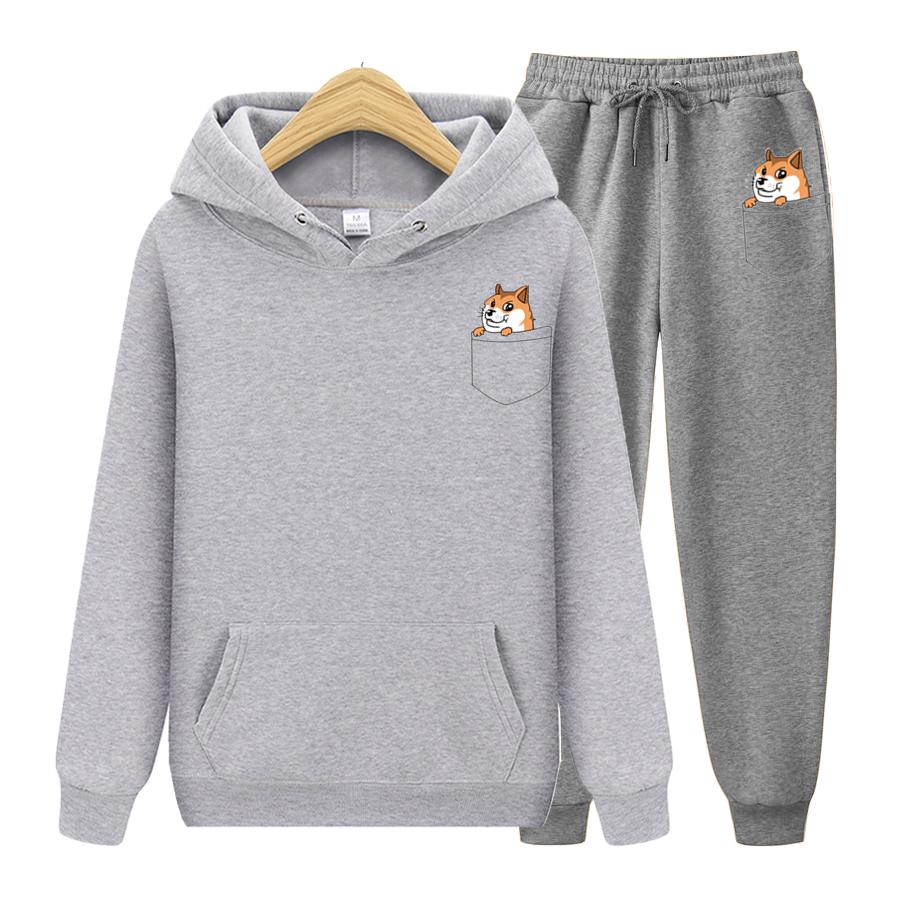 Mote Langermet Lomme Katt Herre Sett Fleece Hettegenser Bukse Tykk Varm Treningsdress Sportsklær Hettejakke Treningsdrakter Joggedress Treningsdrakt