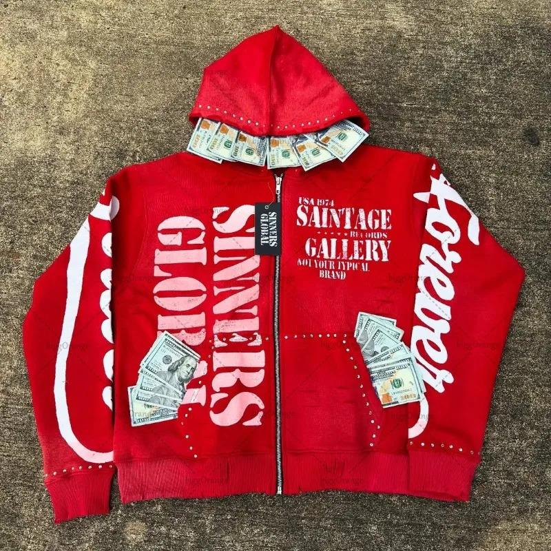 Europäischer und amerikanischer ins personalisierter NOFS bedruckter Pullover Hoodie Set Retro Jacke Street Trend y2k