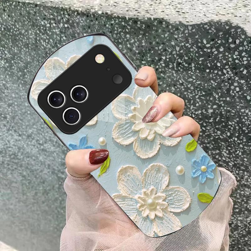 Cream rice white petals For iPhone 17 Air 16 15 14 Pro 13 Plus 12 mini 11 Pro Max XR X 7 8 Elliptical Tempered Glass Phone Case