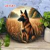2D Flat Metal Round Wall Art Sign, Nature Landscape with Dog Art Print, Modern Home Cafe Decor, Scandinavian Style