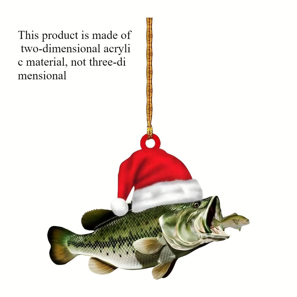 Acrylic Flat 2D Shark and Green Perch Fishing Decor - Perfect for Christmas Trees, Home Decorations and Holiday Celebrations Backpack Pendant Keychain