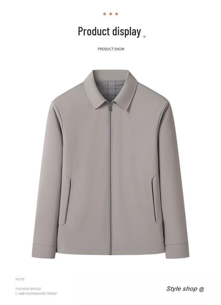 Spring and Autumn Men's Casual Lapel Zipper Jacket - Middle-aged Outerwear