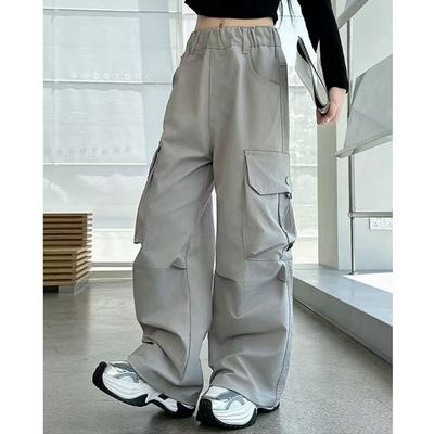 6-16 Years Kids Girls Loose Cargo Pants Multi-pocket Wide-leg Pants