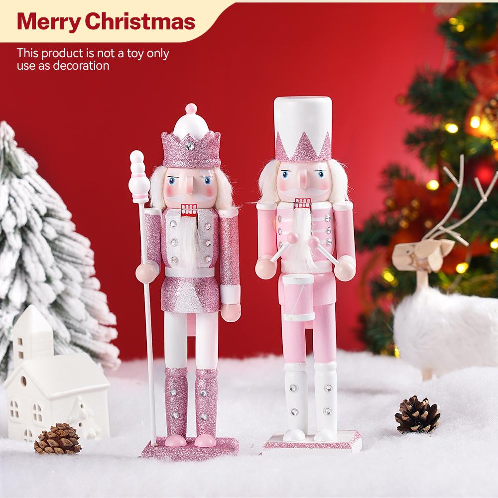 30CM Pink Glitter Nutcracker Soldier Wooden Puppet Handmade Christmas Decor Home Office Ornament Holiday Gift Stocking Stuffer
