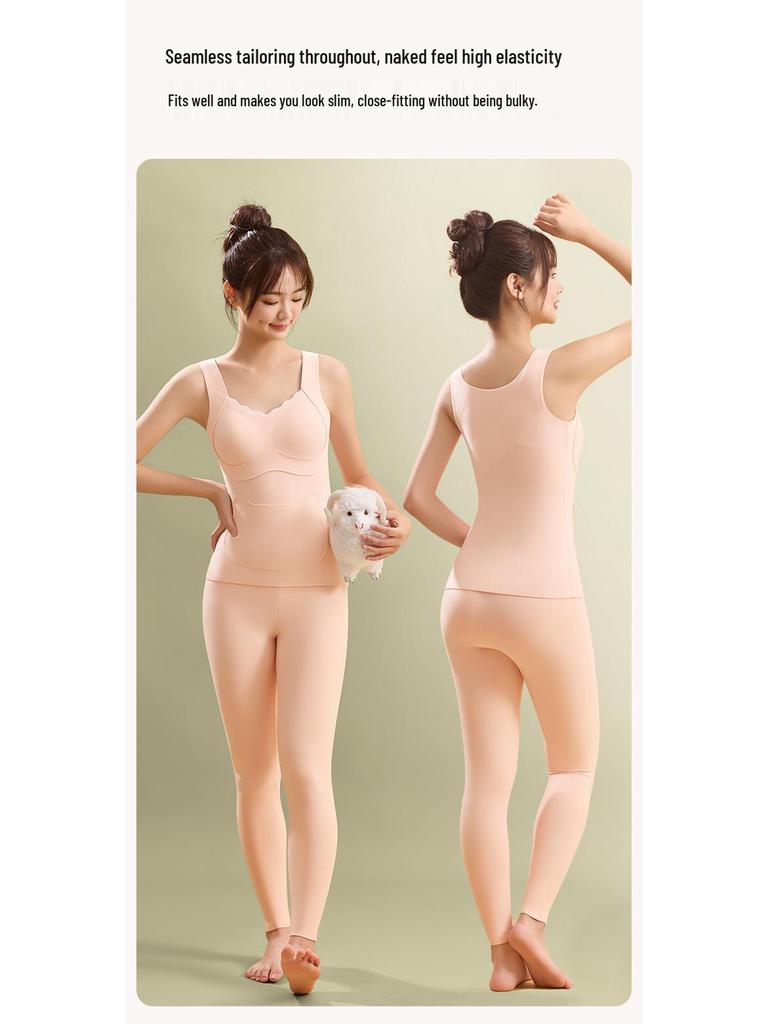 New Style Cashmere Silk Warm Underwear Set with Chest Pad for Middle School Girls: Autumn/Winter