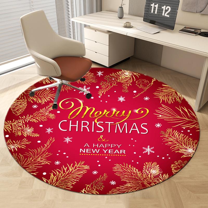 1pc Merry Christmas and Happy New Year Round Rug, Non-slip Polyester Crystal Fleece, Suitable for Indoor, Bedroom, Living Room