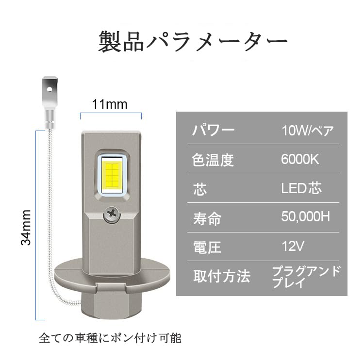 AUTOXBERT H3 LED Fog Lamp, High Brightness, 20 W, 3570 SMD Adjustable Angle, Compatible
