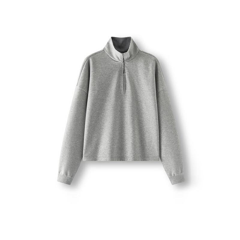 Semir Damen Oversize Kariertes Stehkragen Kordelzug Sweatshirt