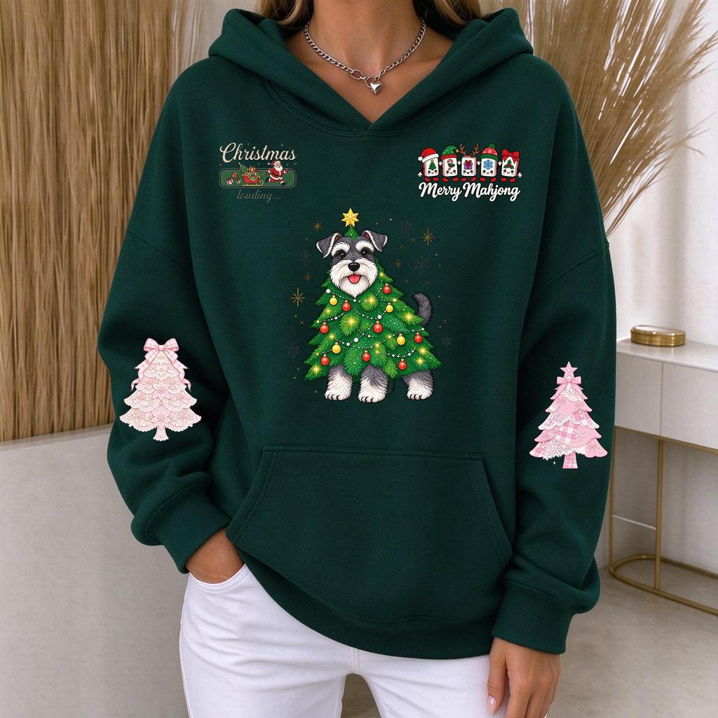 Women's Casual Christmas Print Long Sleeve Hoodie Sweatshirt for Holiday Wear