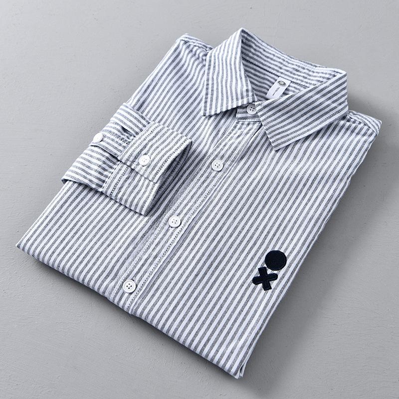 Spring New Striped Shirt Men's Trendy Long-sleeved Loose Casual Versatile Top Pure Cotton Shirt