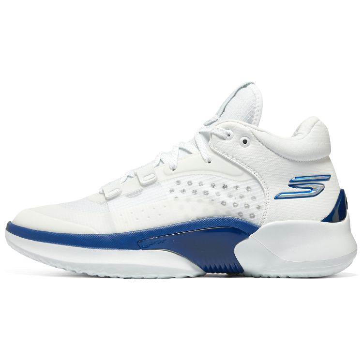 Skechers Skx Resagrip Round Toe Lace-Up Shock Absorbing Durable High-Top Basketball Shoes Men sneakers White 253005-WTBL 40