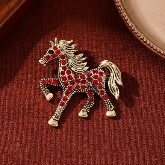Retro Horse Brooch Rhinestone Inlaid Horse Pin Zodiac Year Animal Brooch Men Women Suit Accessory for Handbag Clothes Decoration