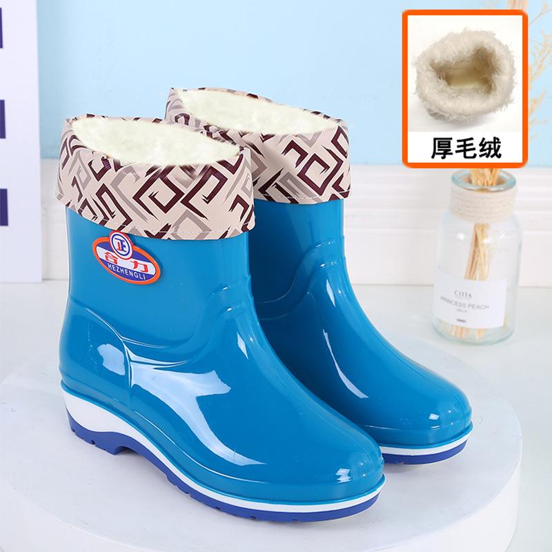 Short tube fashion rain shoes women's winter velvet adult warm rain boots waterproof shoes wear-resistant kitchen rubber shoes non-slip