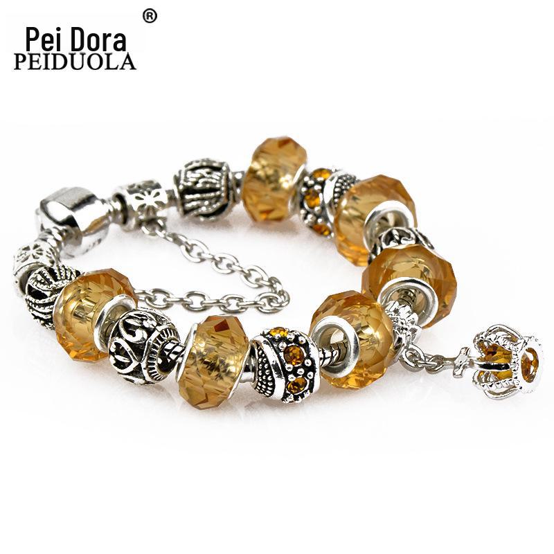 Brățară Trendy cu Mărgele de Cristal Pan cu Pandantiv Coroană de Flori