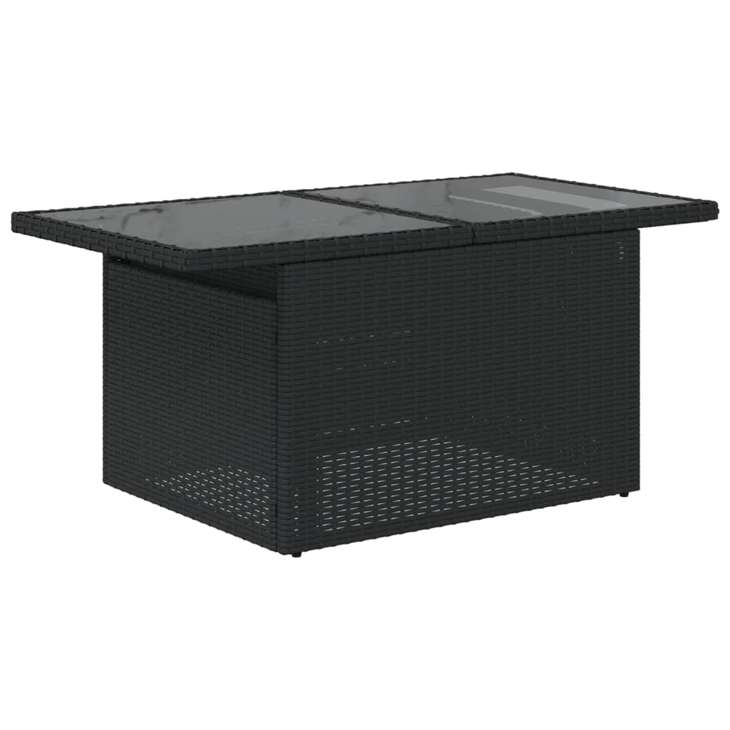 Garden Table with Glass Top Black 100 x 55 x 73 cm Poly Rattan