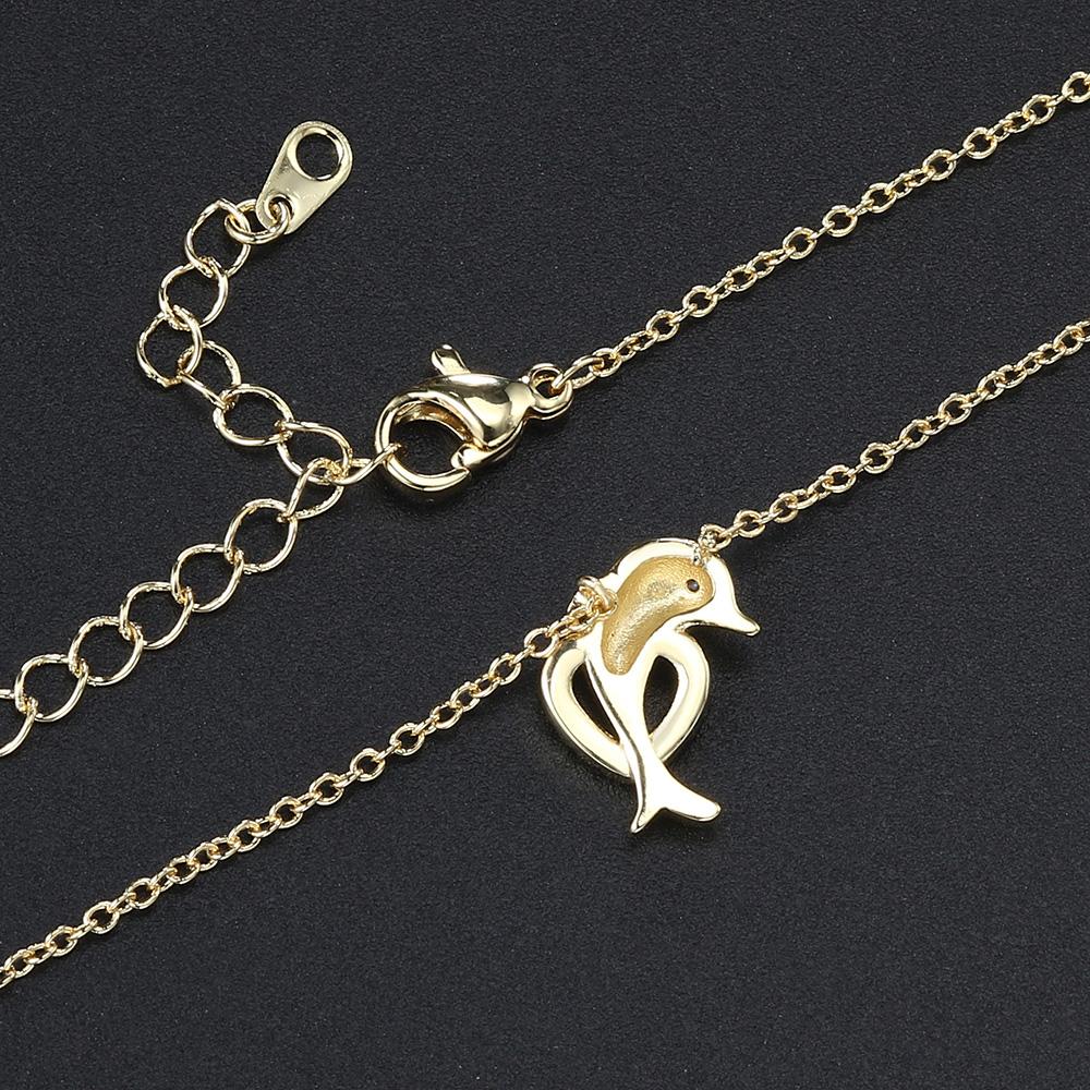 Kawaii Dolphin Necklace for Women Cute Pendant Gold Heart Cubic Zirconia Choker Chains On Neck Jewelry Gifts N148
