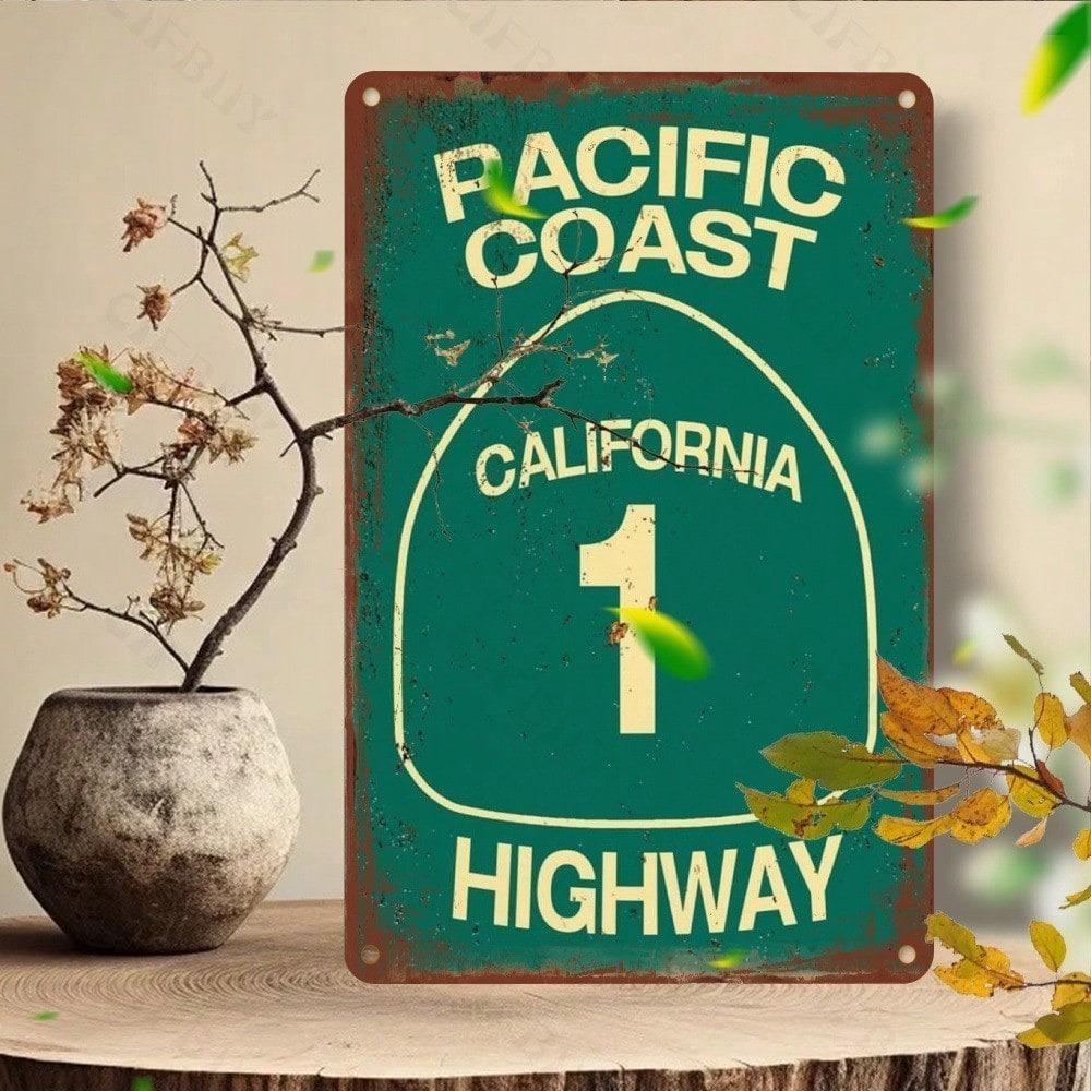 Vintage California Highway 1 Metal Wall Sign 8x12 Inch Retro Aluminum Plaque for Home Bar Cafe Indoor Outdoor Decor