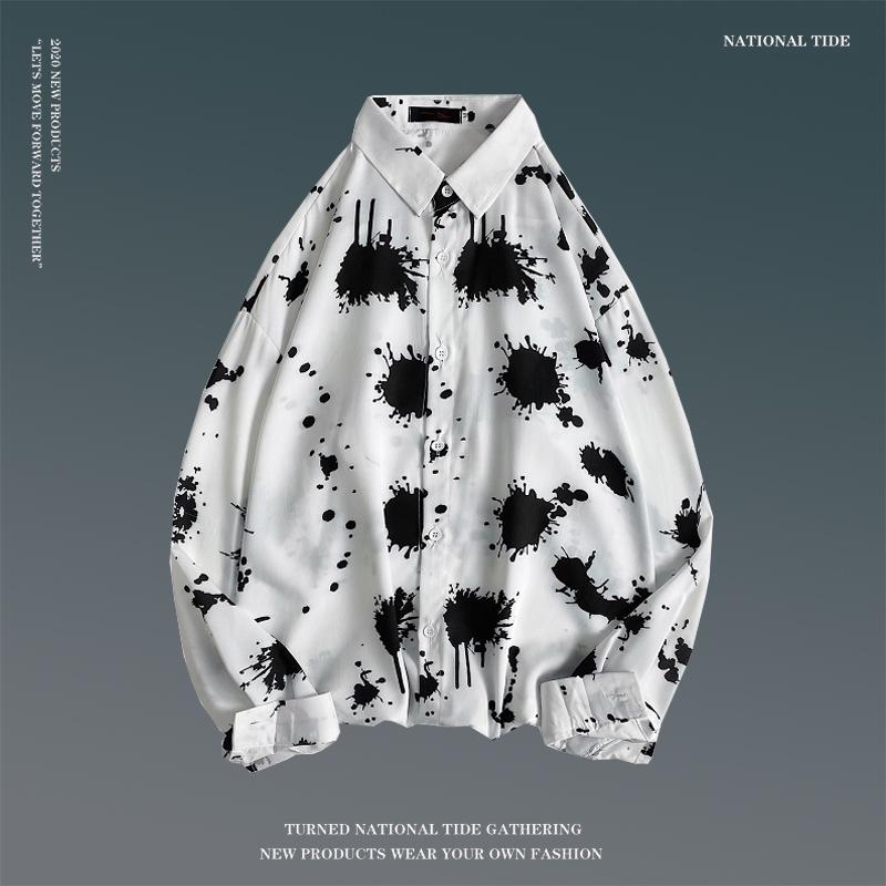 Men's Spring Retro Floral Long Sleeve Shirt - Korean Style, Trendy, Versatile, Loose Fit, Hong Kong Couple Style Top.