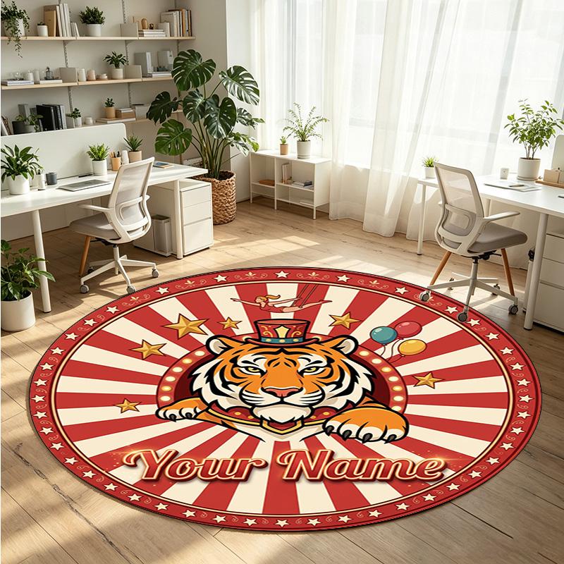 Wild Animals (68) Theme Round Crystal Velvet Rug Custom Name Text Personalized Floor Mat Home Decor Non Slip Crystal Carpet