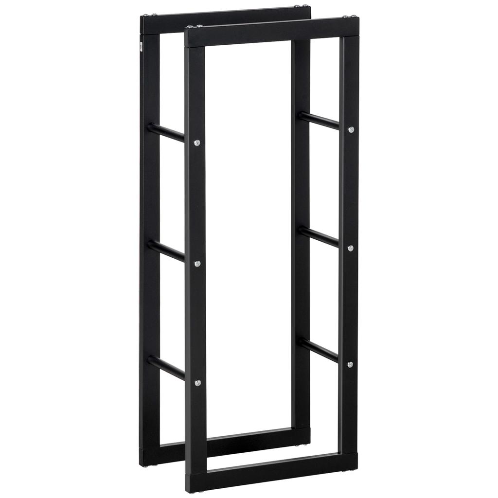 Metal Firewood Log Holder Tall Firewood Rack Indoor Outdoor Fireplace Wood Storage Shelf with Side Rails, Rust-Resistant, Black, 40W x 25D x 100H cm