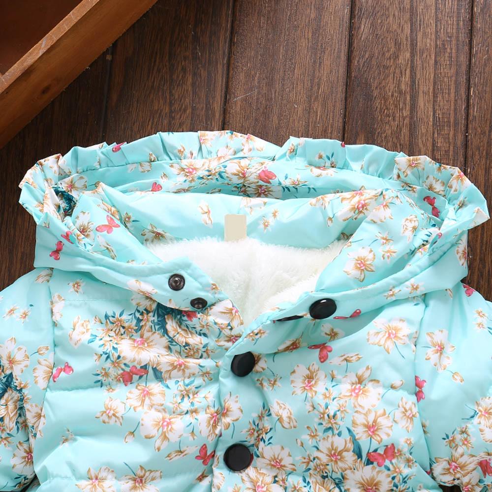 Toddler Baby Girl Boy Floral Print Winter Warm Jacket Hooded Windproof Coat