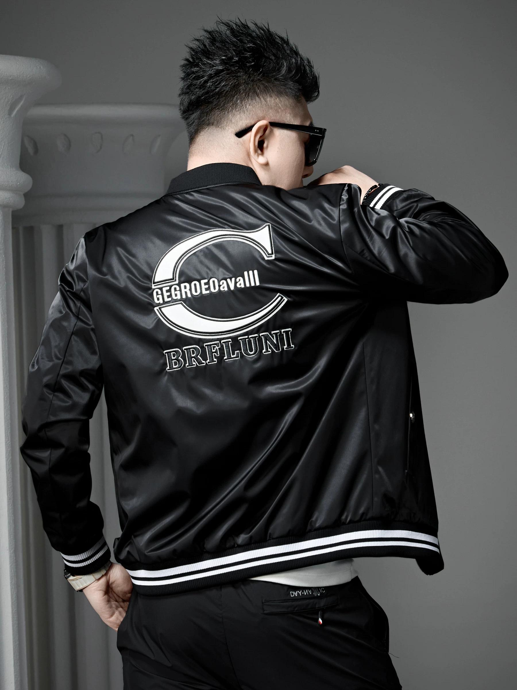 

European Style High-End Baseball Jacket for Men, Autumn 2025 New Trendy Letter Embroidery Jacket, Men s Casual Outerwear L чёрный