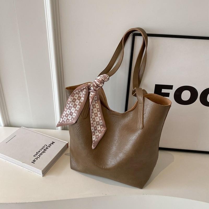 Stylish Bucket Shape Pu Cross-border Trend Shoulder Bag In Black Brown Coffee