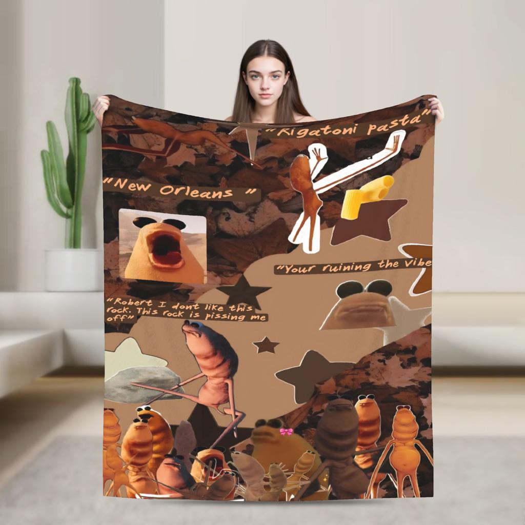 Marcus The Worm Funny Meme Robert Help Blanket Flannel Vintage Soft Throw Blanket for Home Summer