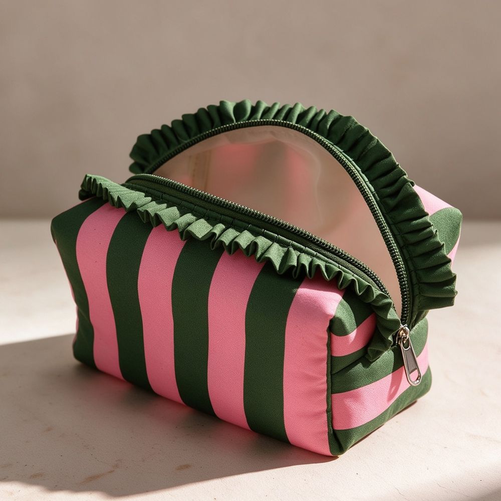 Large Capacity Cosmetic Bag Ruffle Travel Pouch Multipurpose Storage Bag Daily Use