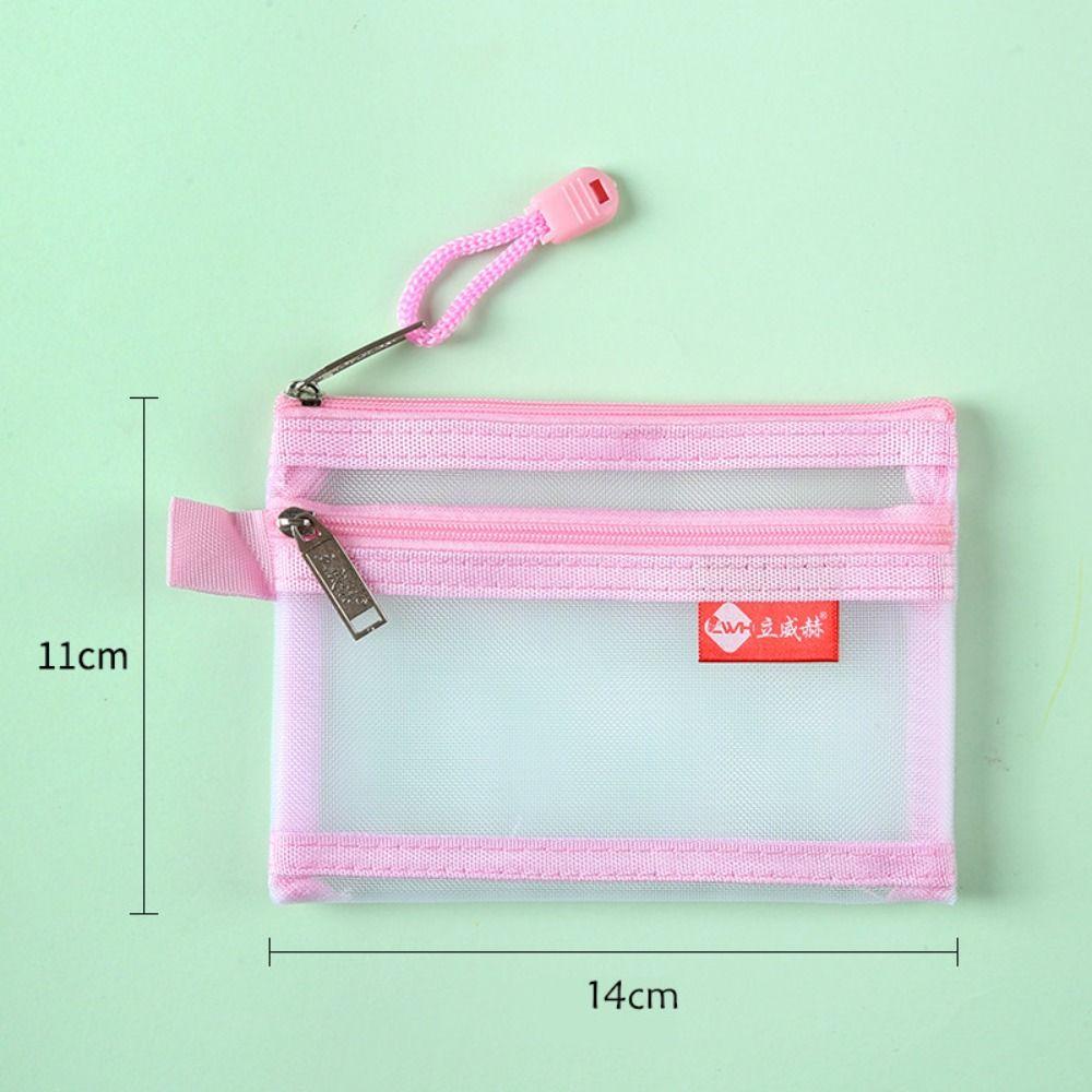 

Сумка для хранения Двухслойные сумки для монет Косметичка Мини-кошелек для монет Прозрачная сетчатая сумка Путешествия розовый