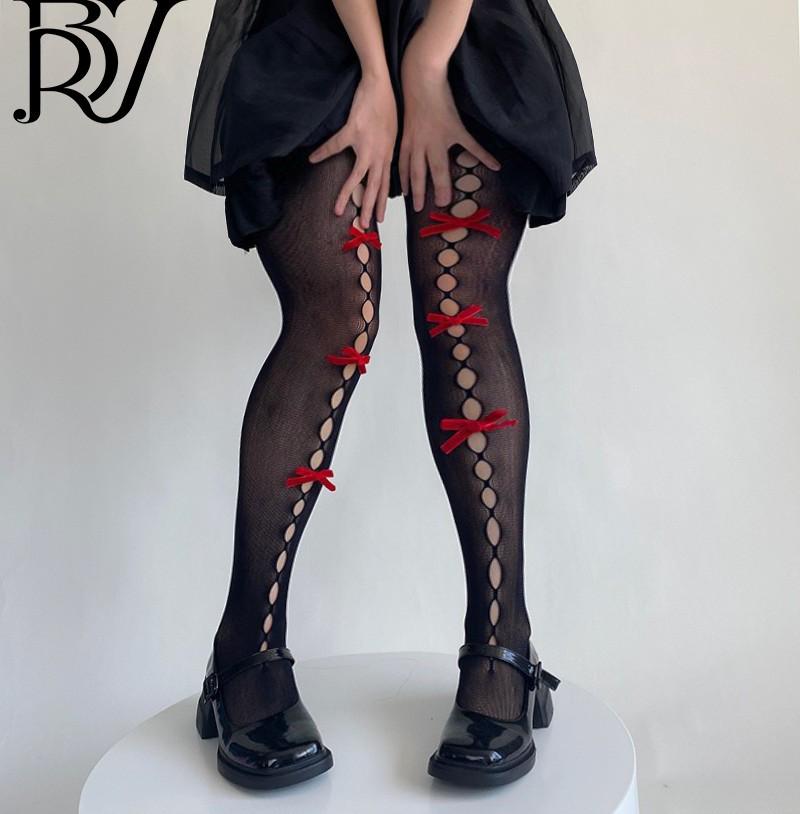 Lolita Bow Japanese JK White Fishnet Stockings - Sexy Hollow Pantyhose for Women