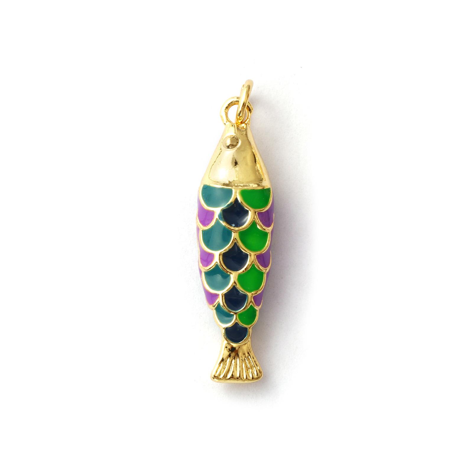 

1 Piece Brass Ocean Fish Charm 3D Colorful Enamel Pendant 18K Gold Plated For Necklace Bracelet DIY Making 3.2x0.8cm
