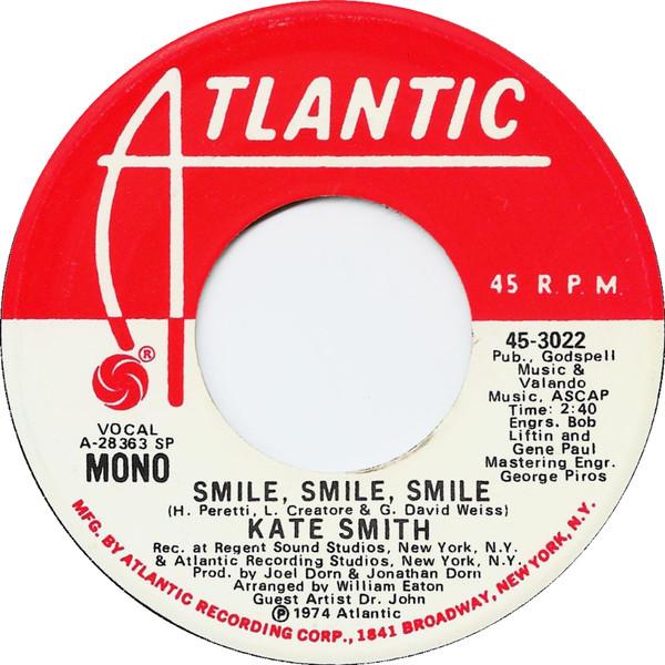 

7inch Record KATE SMITH - Smile, Smile, Smile 453022 Atlantic 1974 US Pop Used