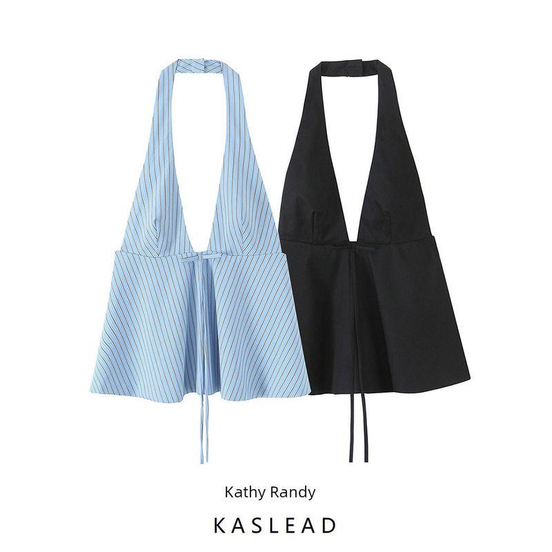 Kaslead New Arrival Women's Clothing Fashion Style Fashion All-Match Bowknot Decoration Hanging Collar Tops 2935002