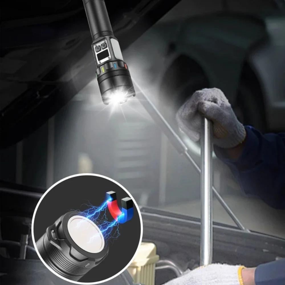 Ultra Bright COB Light Flashlight Multifunctional Type-C Charging LED Flashlight Zoomable White Laser for Outdoor Camping