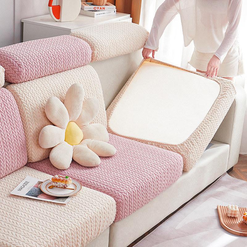 Stretch Sofa Seat Cushion Covers Velvet Jacquard Furniture Protector Couch Slipcover 3 Seater For Cats Dogs Non Slip
