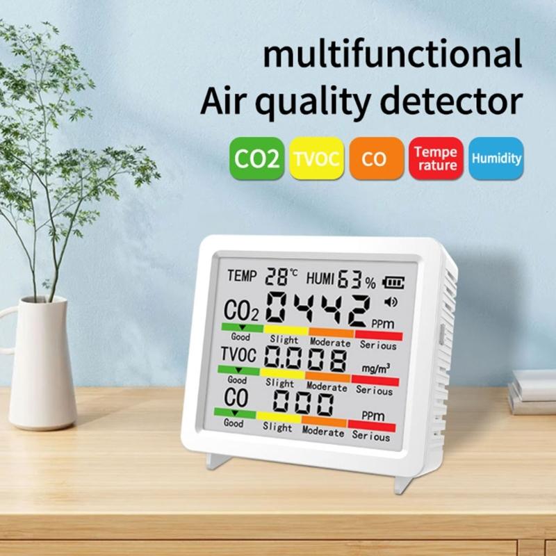 4inch Large Screen Multifunction Air Quality Monitor Including Temperature, Humidity, CO CO2 TVOC for Home