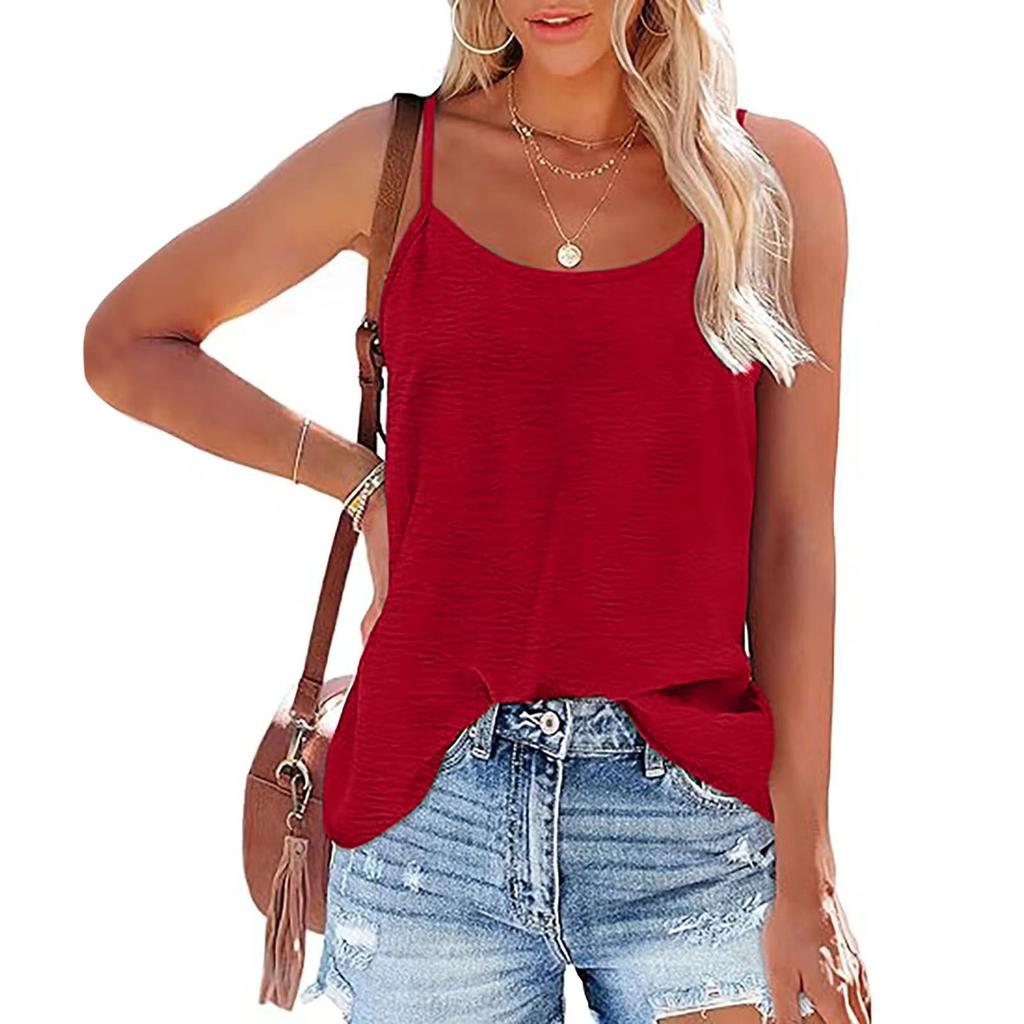 Damen Sommer Spaghetti-Träger Rundhals Ärmellose Weste Einfarbig Locker Top