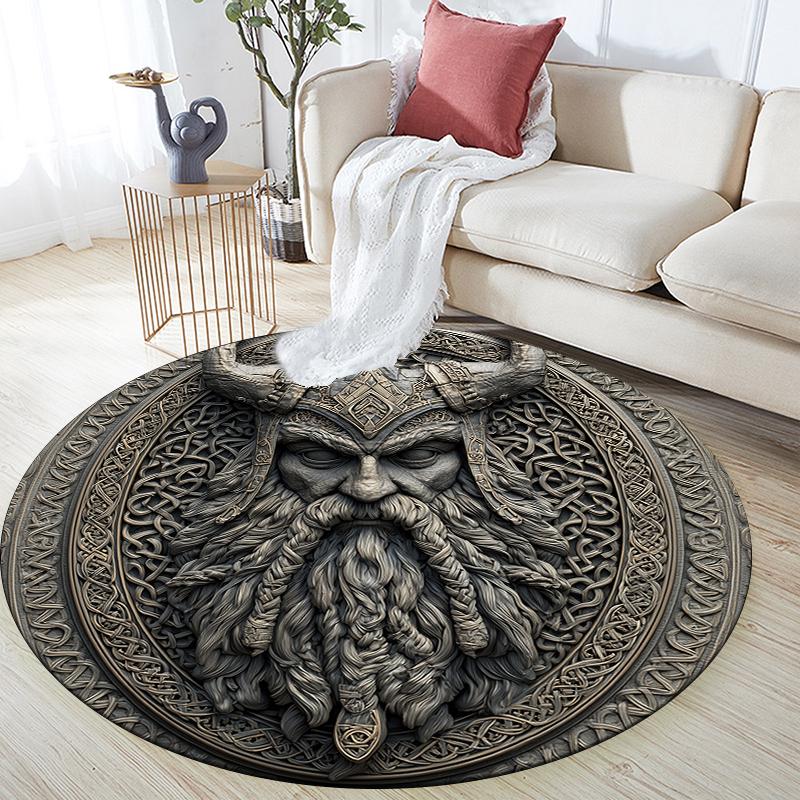 Viking Warrior pattern round rug,Carpet Rug for Living Room Bedroom Sofa Playroom Decor,Non-slip Floor Mat,Holiday Gifts and Birthday Gifts