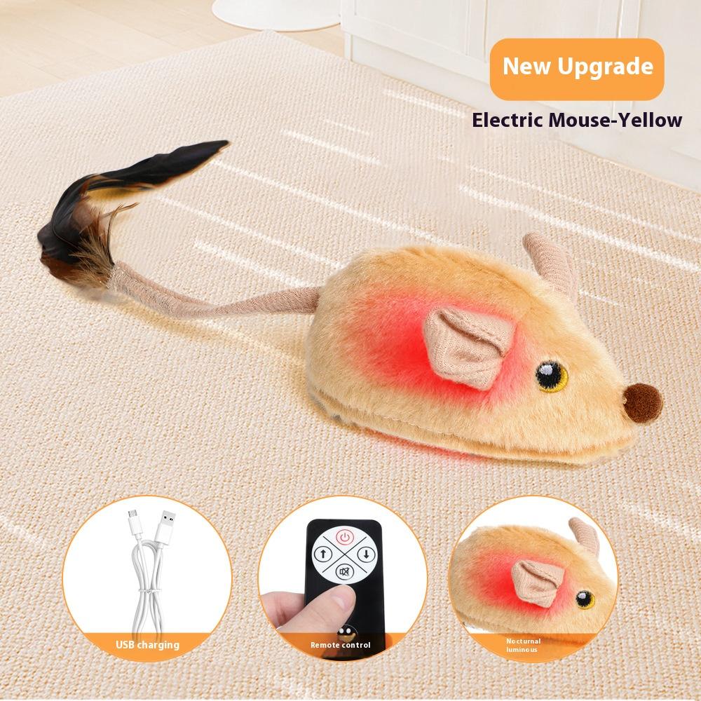 

Cat Mouse Interactive Plush Toys LED Glow Electric Telecontrol Auto Rechargeable Pet Moving Mice Toy Realistic Kitten жёлтый