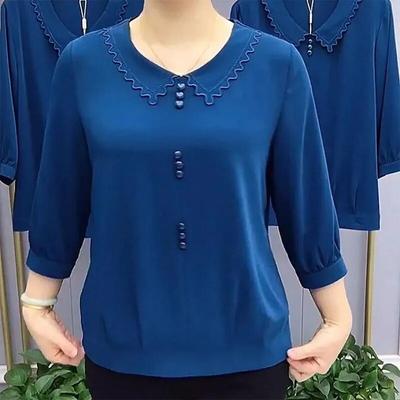 Korean Fashion Women Clothing Solid T-shirt Spring Summer Sleeve Doll Collar Loose Big Size Pullover Casual