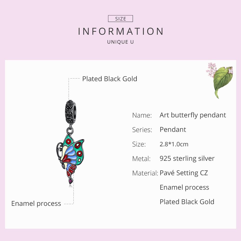 WOSTU 925 Sterling Silver Plated Black Gold Colorful Rose Butterfly Pendant Animal Charm Beads Fit Original DIY Bracelet Jewelry