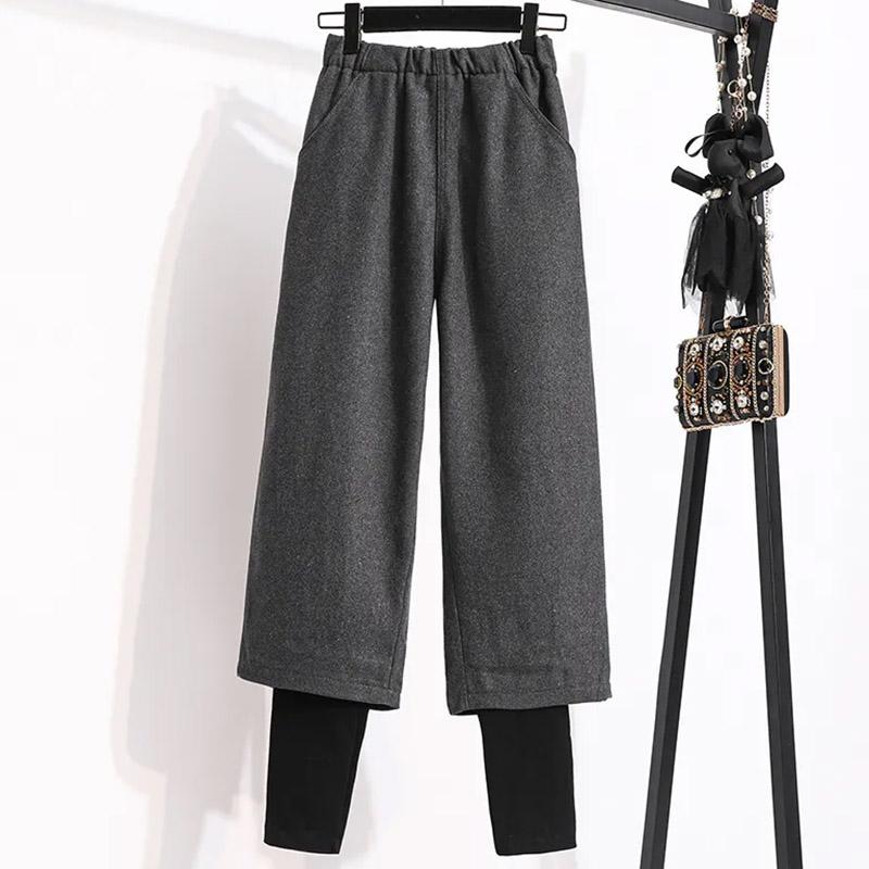 

Брюки для женщин Эластичные с высокой талией Длинные брюки Большого размера Утепленные Эластичные Универсальные Повседневные Брюки с широкими штанинами XXXXL серый