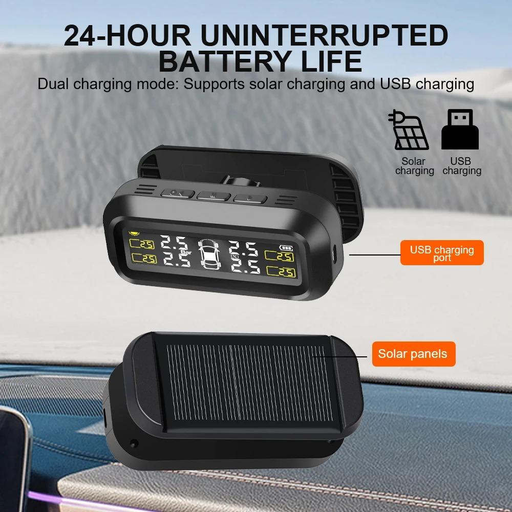 Car Tyre Pressure Monitor Solar Tire Pressure Monitoring System Temperature Warning With 4 External Sensors Car Fuel Save Tools