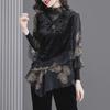 Elegant Velvet Lace Trim Plus Size Women's Top - 2024 Spring Collection