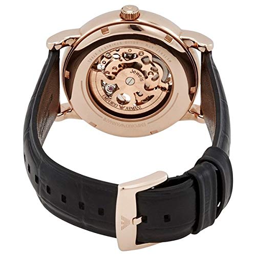 Emporio Armani Men's Meccanico Automatic Mechanical Skeleton Watch, Retro Style, Black with Natural Leather Strap, AR60007