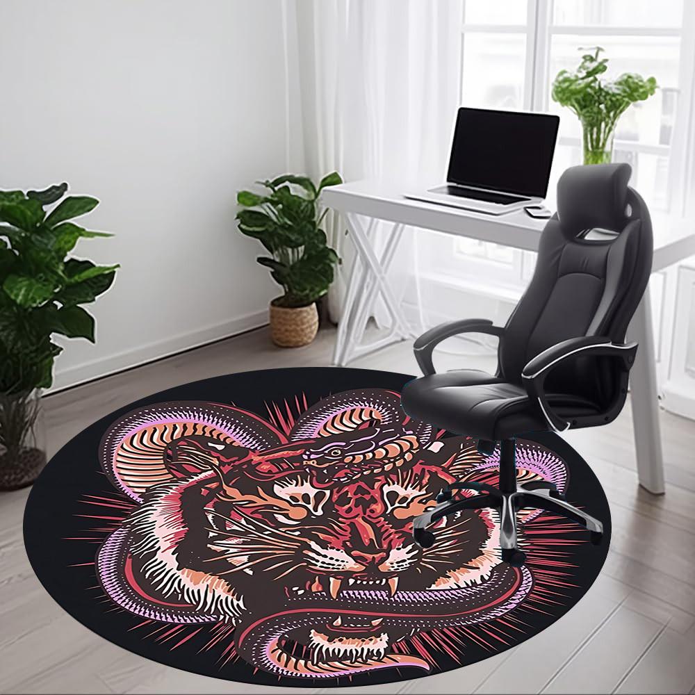 1pc Tiger Snake Design Chair Carpet for Office, Round Non Slip Durable Large Size Office Carpet, Suitable for Office