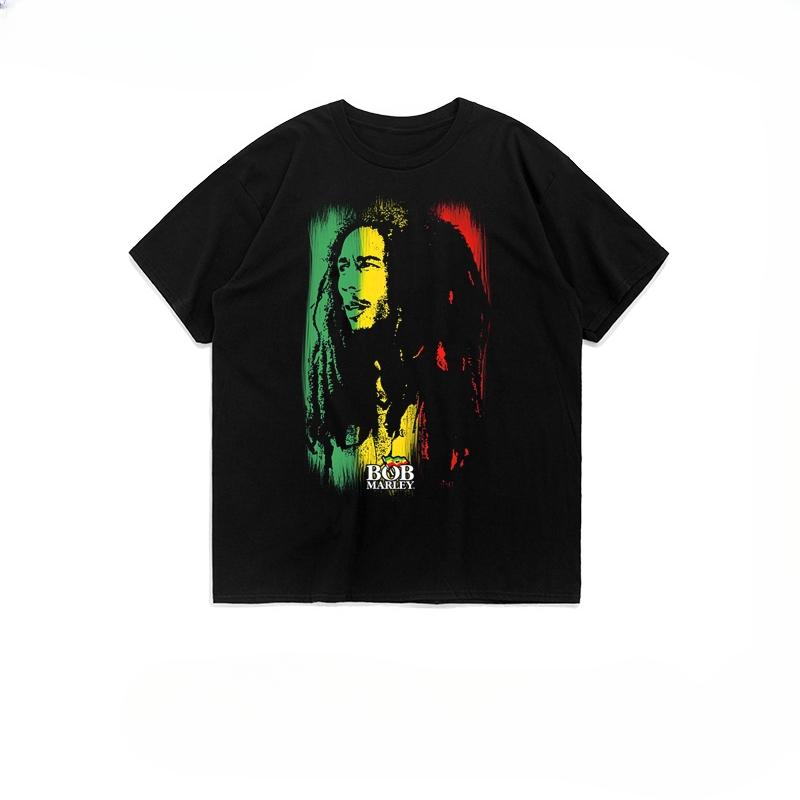 

2024 Popular New Style Male and Female Unisex American Short Sleeve T-shirt Top Bobmarley European Street Rock Print 4XL