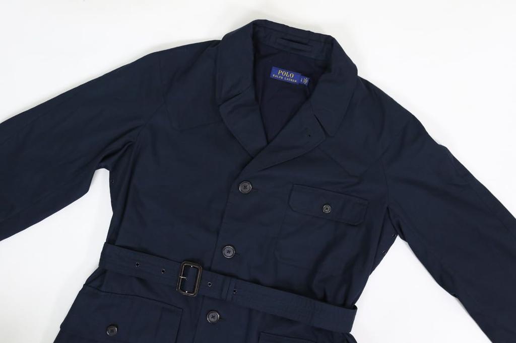 POLO RALPH LAUREN Men’s Twill Belted Coat, Navy, Size L, Classic Belted Outerwear Jacket (01010008)