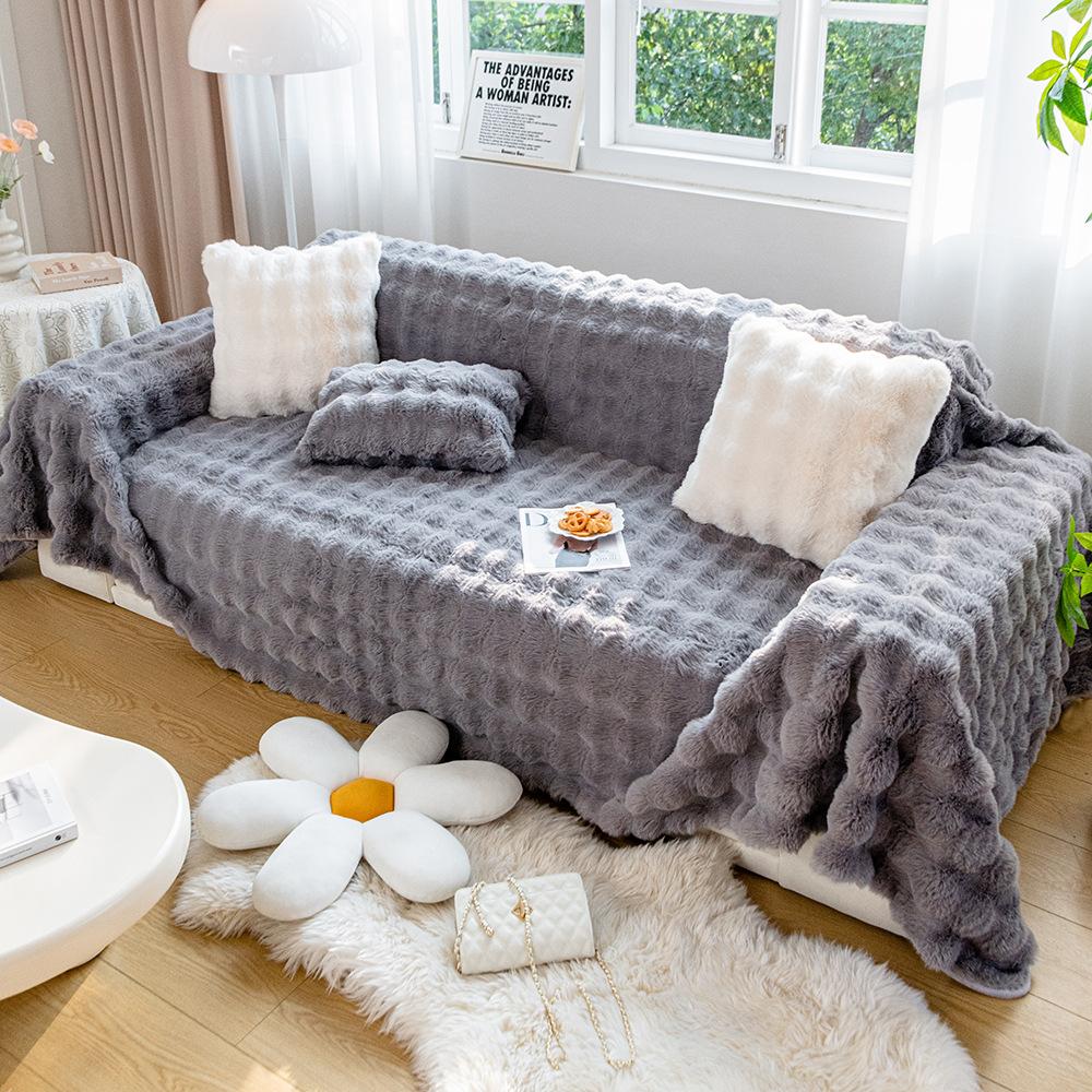 Husă de prosop de canapea de pluș de iepure, husă de canapea anti-alunecare de pluș de iarnă, pătură nouă anti zgârieturi de pisică